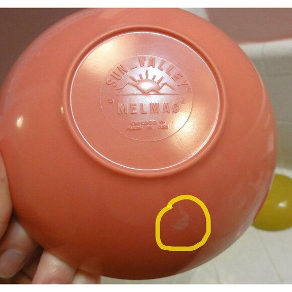 Vintage Pink & Mustard Yellow Sun Valley Melmac Snack Bowl Set of 3 mcm serving - Picture 10 of 10